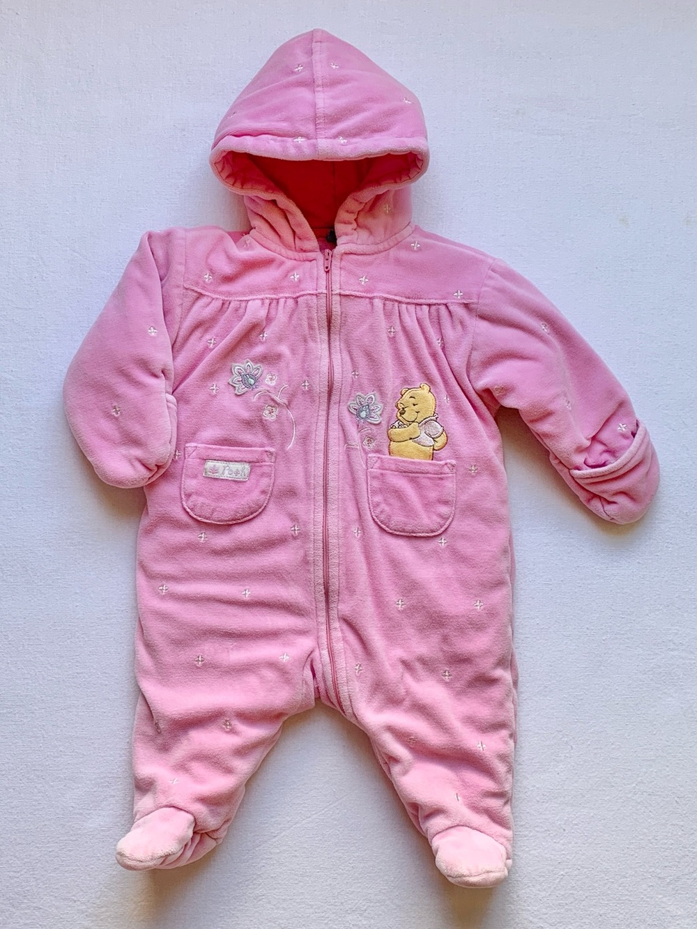 Disney Winnie the Pooh Bear One Piece Pink Hooded Snowsuit (12-16 pounds) 3-6M